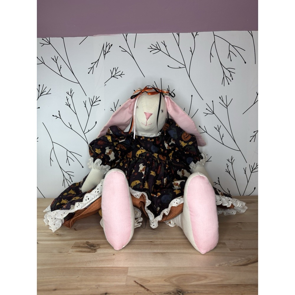 Handmade Rabbit Stuffed Animal with Halloween Dress Granny/ Cottage Core Cute